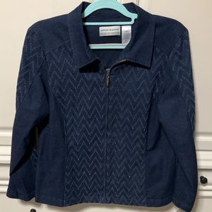 Alfred Dunner 12Petite NWT dark Blue denim jean zip jacket stretch chevron